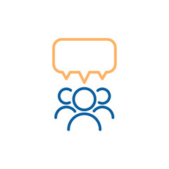 Team group of people speaking and debating with a speech bubble. Vector thin line icon design illustration.