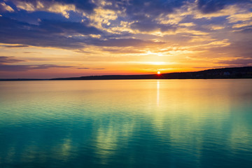 Wall Mural - sunset over the river. amazing landscape