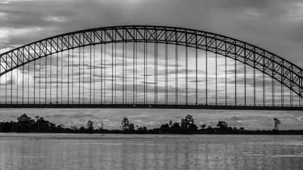 arch bridge, black and white