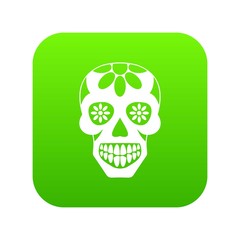 Wall Mural - Sugar skull, flowers on the skull icon digital green
