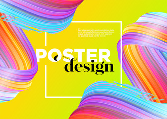 Abstract Minimal Poster Design. Vector Background with Pattern, Gradient, Frame. Trendy Liquid Fluid Shape. 3D Paint Curl. Spiral Brush Stroke. Dynamic Poster. Colorful Cover. Advertising Promotion.