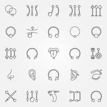 Body Piercing Icons Set. Vector Piercings Jewelry Signs