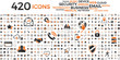 Black and orange web business technology icons set