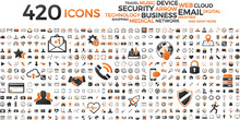 Black And Orange Web Business Technology Icons Set