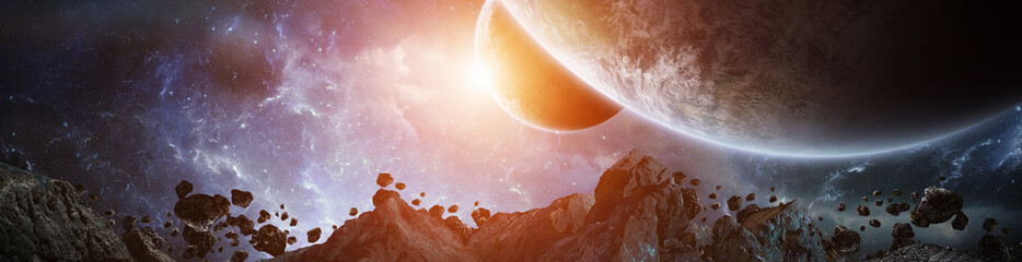 Leinwandbilder - Panorama of distant planet system in space 3D rendering elements of this image furnished by NASA