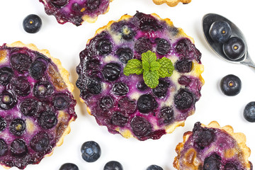 Poster - Blueberry tart, pie, tartlet with vanilla custard.