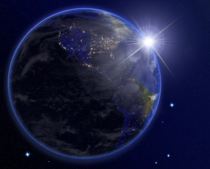 Wall Mural - view of the planet earth from space during a sunrise 'elements of this image furnished by nasa'