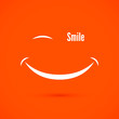 White smile icon on warm orange color background. Text smile instead of eye. isolated vector illustration