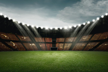 Football stadium design with green grass and light for illumination