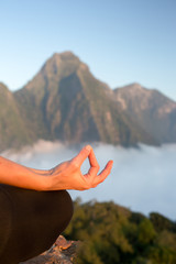Fotobehang - Serenity and yoga practicing,meditation at mountain range