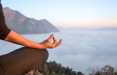 Fotobehang - Serenity and yoga practicing,meditation at mountain range