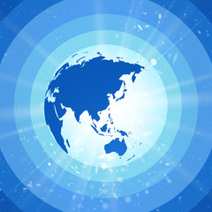 Wall Mural - abstract world globe, blue planet earth with starburst asia view
