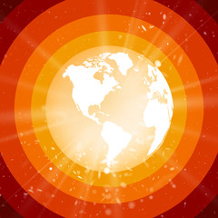 Wall Mural - internet concept of global business, planet earth with starburst on red background america view