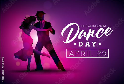 Fotografía International Dance Day Vector Illustration with tango dancing couple on purple background