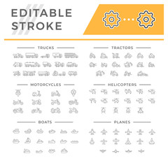 Set line icons of transport