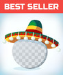 Sombrero Mexican hat. Masquerade costume headdress. Carnival or Halloween mask. Cartoon Vector illustration