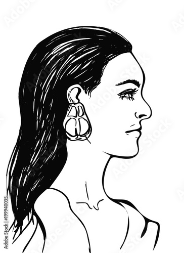 Beautiful Woman With Long Black Hair Female Face In Profile Fashion Icon For Beauty Salon Profile Of Sensual Young Girl On White Background Black Line Drawing Isolated Vector Illustration Eps Buy,Drawing Sugar Act 1764