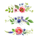 Fototapeta Kwiaty - Lovely floral watercolor background border frame