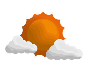 Sticker - cloud weather climate with sun vector illustration design