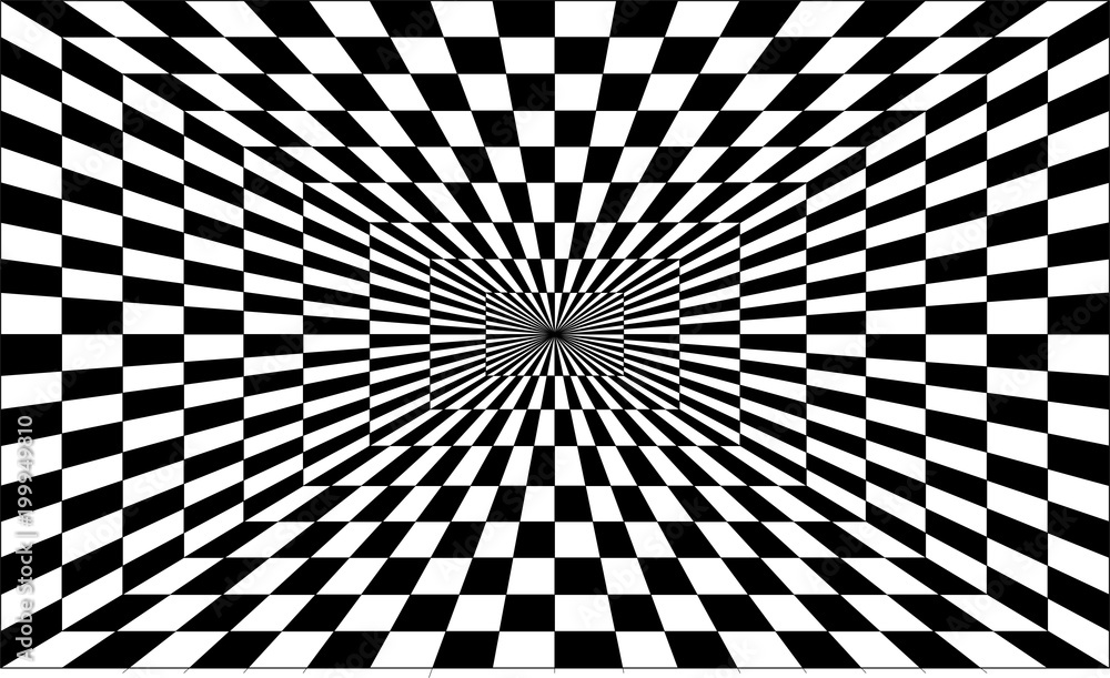 One-point perspective tunnel optical illusion vector - obrazy, fototapety, plakaty 
