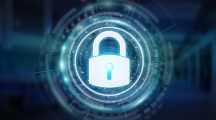 Fototapete - Padlock security interface protecting datas 3D rendering
