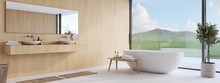 New Modern Bathroom With A Nice View. 3d Rendering