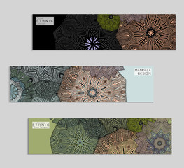 Wall Mural - Ethnic banners template with floral Mandala ornament.