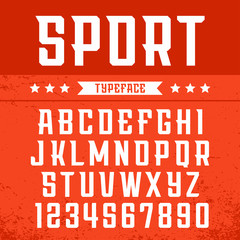Wall Mural - Sport font. Vector alphabet with latin letters and numbers