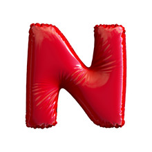 Red Letter N Made Of Inflatable Balloon Isolated On White Background