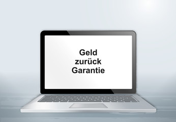 Sticker - Laptop auf Holztisch - Geld zurück Garantie