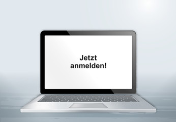 Sticker - Laptop auf Holztisch - Jetzt anmelden