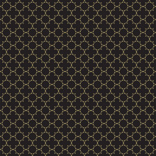 Fancy Gold Ornate Background Texture In Vector Format. Geometric Quatrefoil Trellis Pattern Wallpaper.