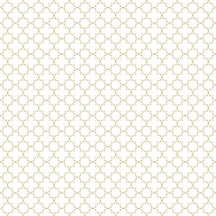Fancy gold and white ornate background texture in vector format. Geometric quatrefoil trellis pattern wallpaper.