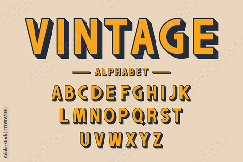 Retro Bold Font And Alphabet Strong Letters With Long Shadows In Vintage Style Retro Typography Stock Vector Adobe Stock
