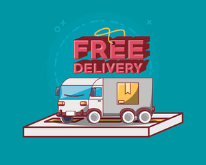 Poster - Free delivery design with cargo truck icon over blue background, colorful design. vector illustration