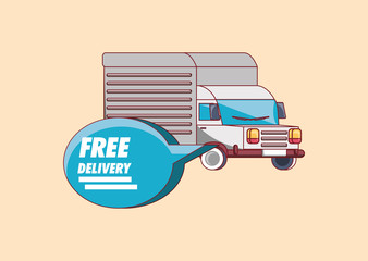 Poster - Free delivery design with cargo truck and speech bubble over orange background, colorful design. vector illustration