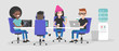© nadia_snopek - Modern office. International team of young employees working on their laptops and discussing the project / flat editable vector illustration, clip art. Millennials at work.