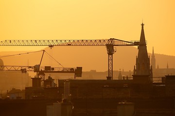 Construction cranes in the city