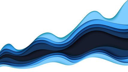 Aufkleber - Blue abstract paper wave layer cut background.Paper art style of cover design for business banner template and material design.Vector illustration.
