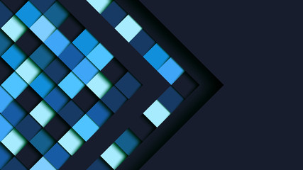 Aufkleber - Abstract blue square geometric shape paper cut layer background.Paper art style of cover design for business banner template and material design.Vector illustration.