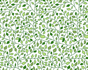 Wall Mural - Vector Green Leaves Pattern Isolated on White Background.