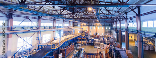 Fotomural Fiberglass production industry equipment at manufacture background, wide-focus l