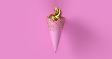 Pink Ice Cream With Gold Leaf Ice Cream And Gold Sprinkles 3d Illustration
