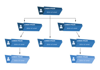 Blue business structure concept, corporate organization chart scheme with people icons. Vector illustration.
