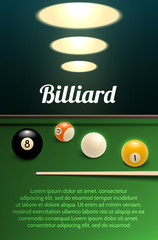 Wall Mural - Billiards sport 3d banner with table, ball and cue
