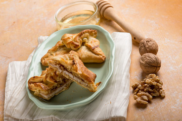 Sticker - panzerotti filled with chicken meat honey and nuts