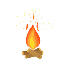 Sticker - Bonfire burning on firewood, campfire vector Illustration on a white background