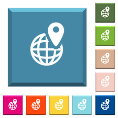 Sticker - GPS location with globe symbol white icons on edged square buttons