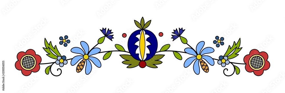 Traditional, modern Polish - Kashubian floral folk decoration vector - wzór kaszubski, haft kaszubski, wzory kaszubskie - obrazy, fototapety, plakaty 