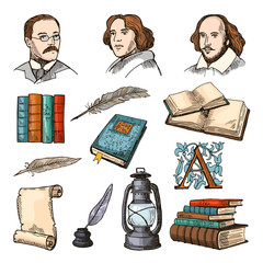 Wall Mural - colored symbols of literature and theatre. doodle pictures set